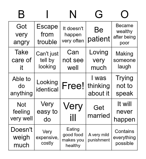 Spring Idioms Bingo Card
