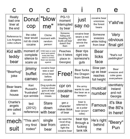 cocaine bear ultimate Bingo Card