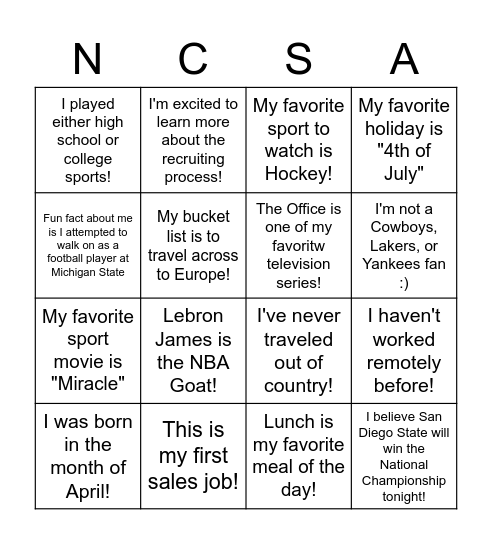 Untitled Bingo Card