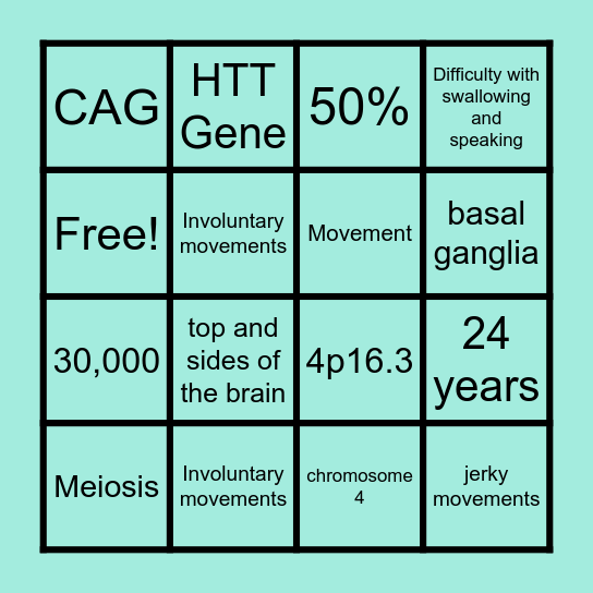 Huntington's Disease Bingo 2 Bingo Card