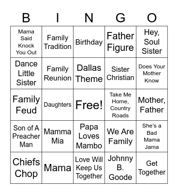 Family Bingo Card