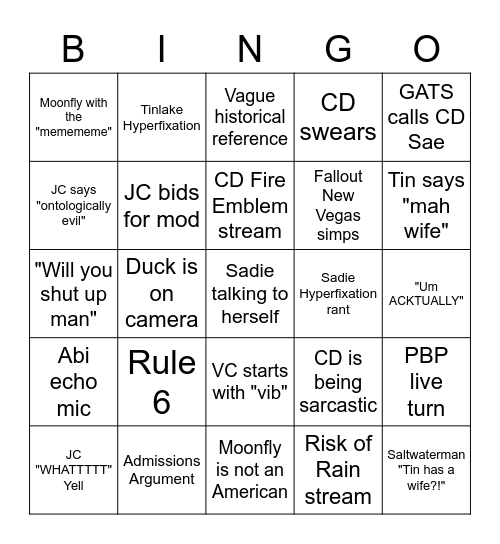 AAAA VC Bingo Card