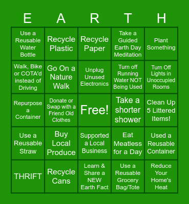 April Kindness Challenge We <3 Earth Bingo Card