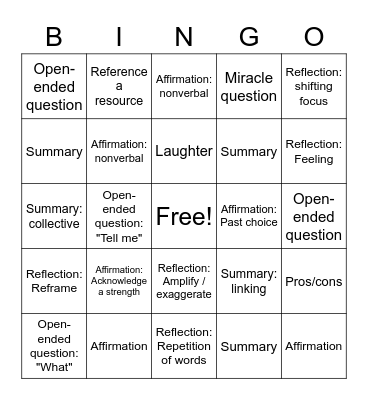OARS Bingo Card