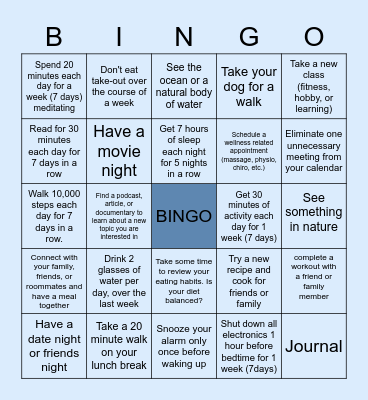 G&A Wellness Bingo Card