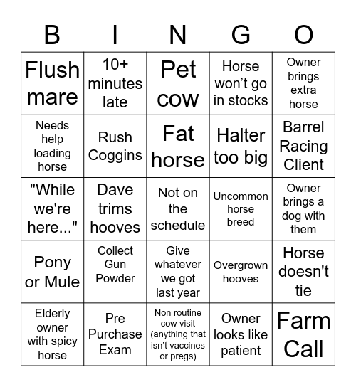 Large Animal Bingo Card