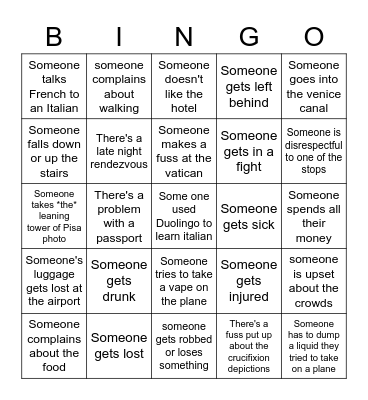 Italy trip Bingo Card