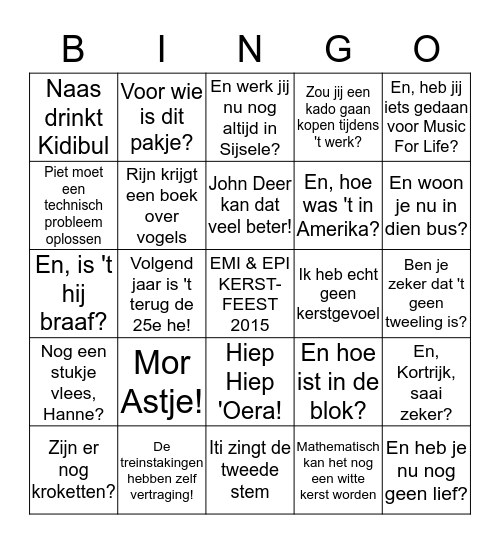 Emi en Epi kerstfeest Bingo Card