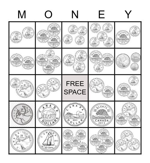 Canadian Coins Bingo Card