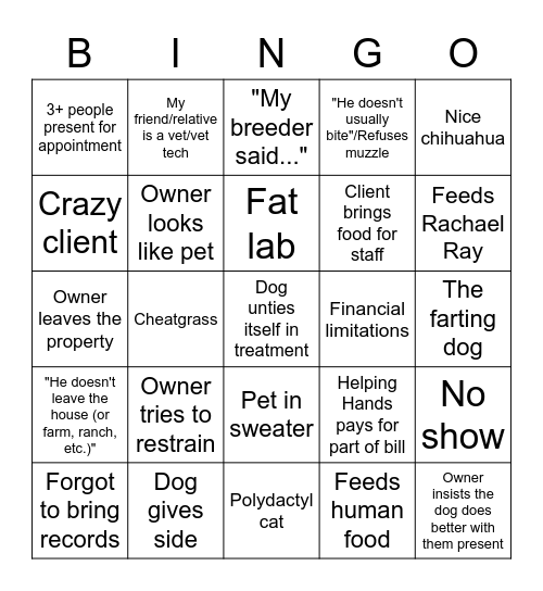 Small Animal Bingo Card