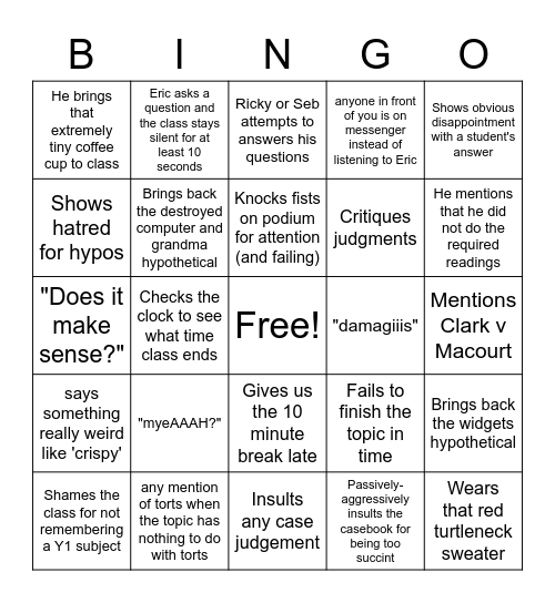 Eric Bingo Card