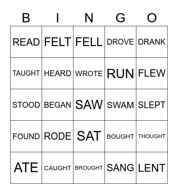 Irregular Verbs Bingo Card