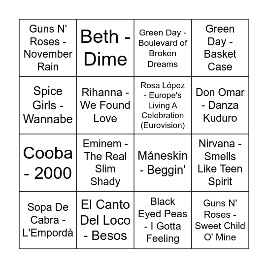 BINGO MUSICAL Bingo Card
