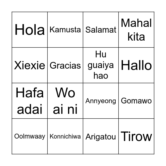 Multilingual Bingo: How do you say ___ in ___? Bingo Card