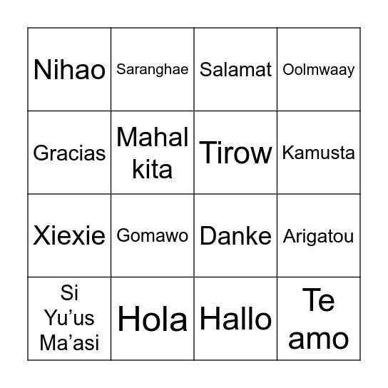Multilingual Bingo: How do you say ___ in ___? Bingo Card