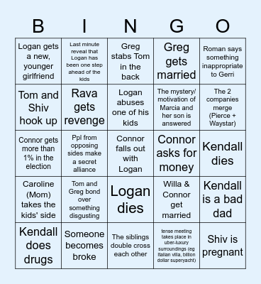 Succession s4 Bingo Card