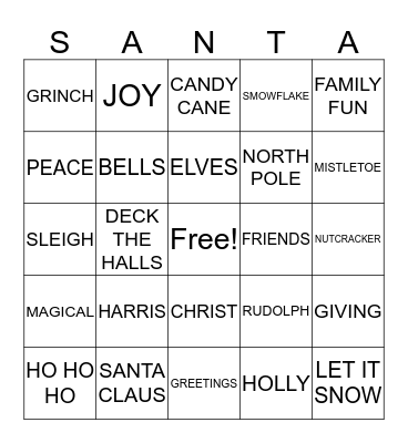 Harris Family & Friends Christmas  Bingo Card