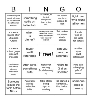 Classic Seder Bingo Card