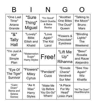 Song Bingo Card