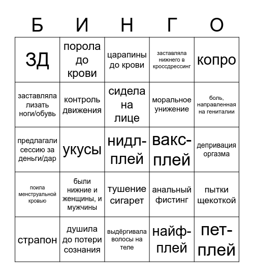 ФЕМДОМ Bingo Card