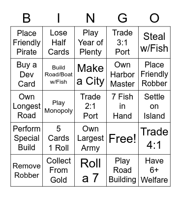 Catan Bingo Card