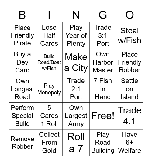 Catan Bingo Card