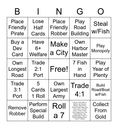 Catan Bingo Card