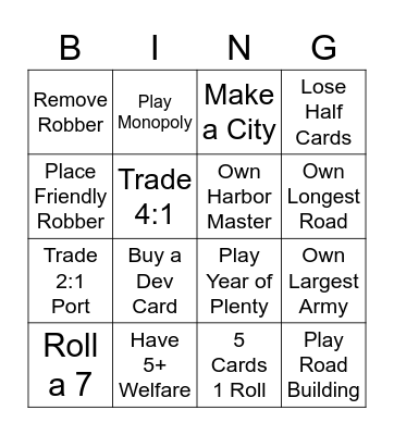 Catan Bingo Card
