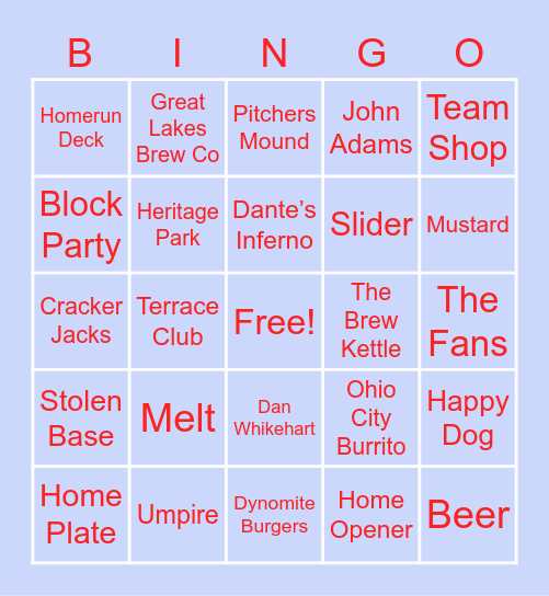 HOME OPENER! Bingo Card
