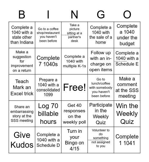 BGBC Bingo - Weeks 13 & 14 Bingo Card