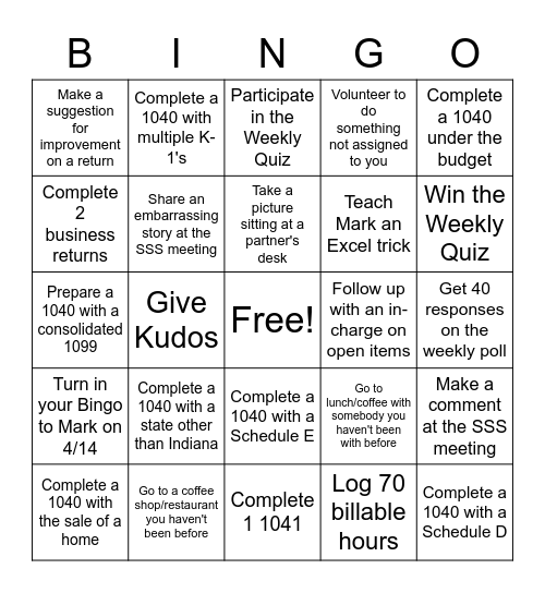BGBC Bingo - Weeks 13 & 14 Bingo Card