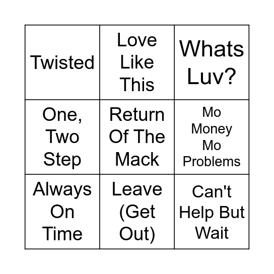 R&B Throwback Bingo Card