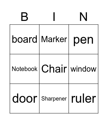 School Objects Bingo Card