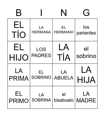 LA FAMILIA Bingo Card