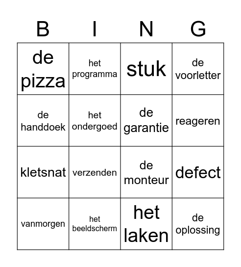 Woorden taak 4 thema 13 Bingo Card