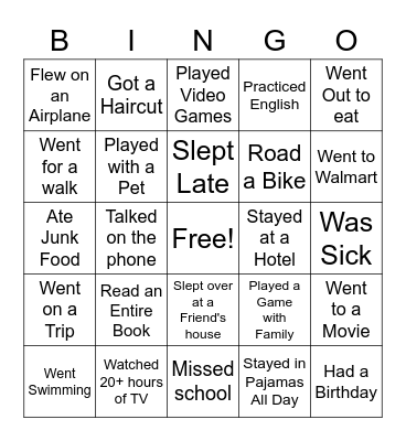 SPRING BREAK!    Find a Friend Who.... Bingo Card