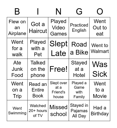 SPRING BREAK!    Find a Friend Who.... Bingo Card