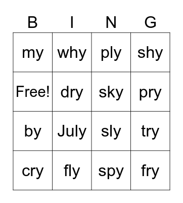 y as long i Bingo Card