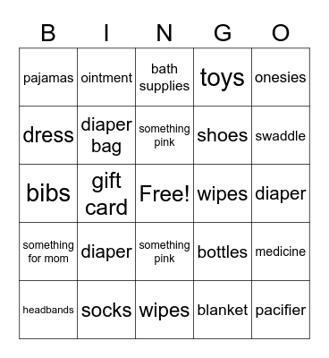 Baby Shower Bingo Card