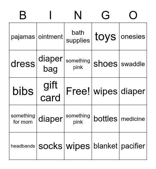 Baby Shower Bingo Card