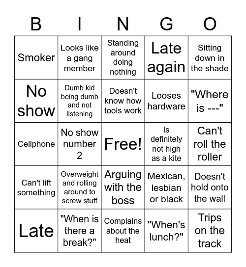 New Guy Bingo Card