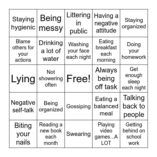 Habits Intro Bingo Card