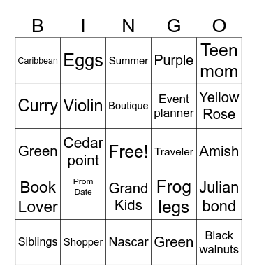 "Guess Who" Bingo Card