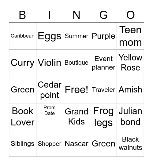 "Guess Who" Bingo Card