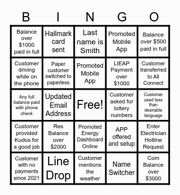Non CWR Bingo Card