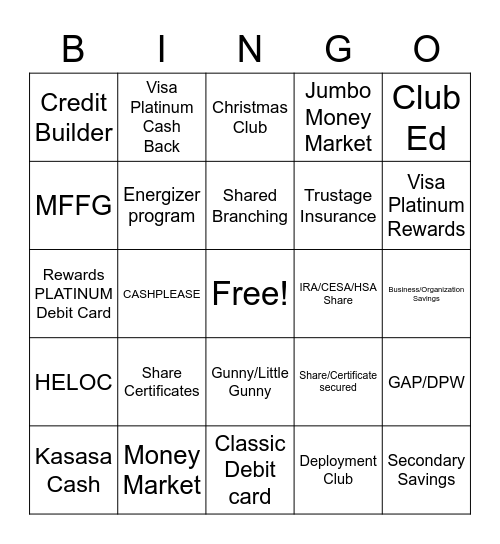 Products & Services! Bingo Card