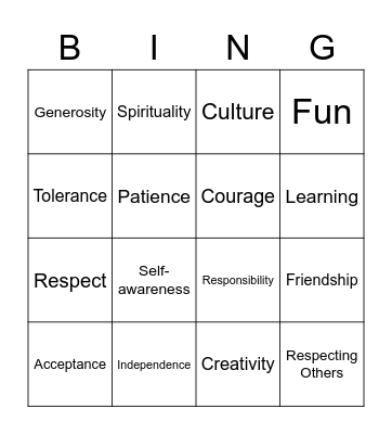 Core Values Bingo! Bingo Card