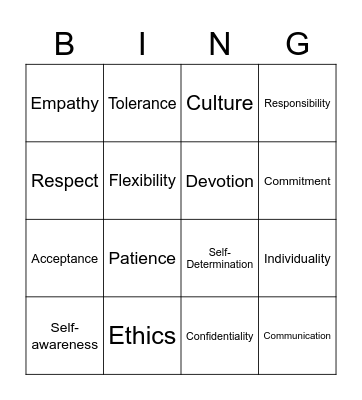 Core Values Bingo! Bingo Card