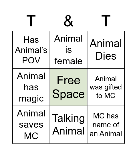 T&T Animal Bingo Card