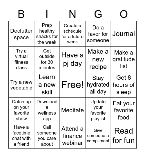 Wellness Bingo Card